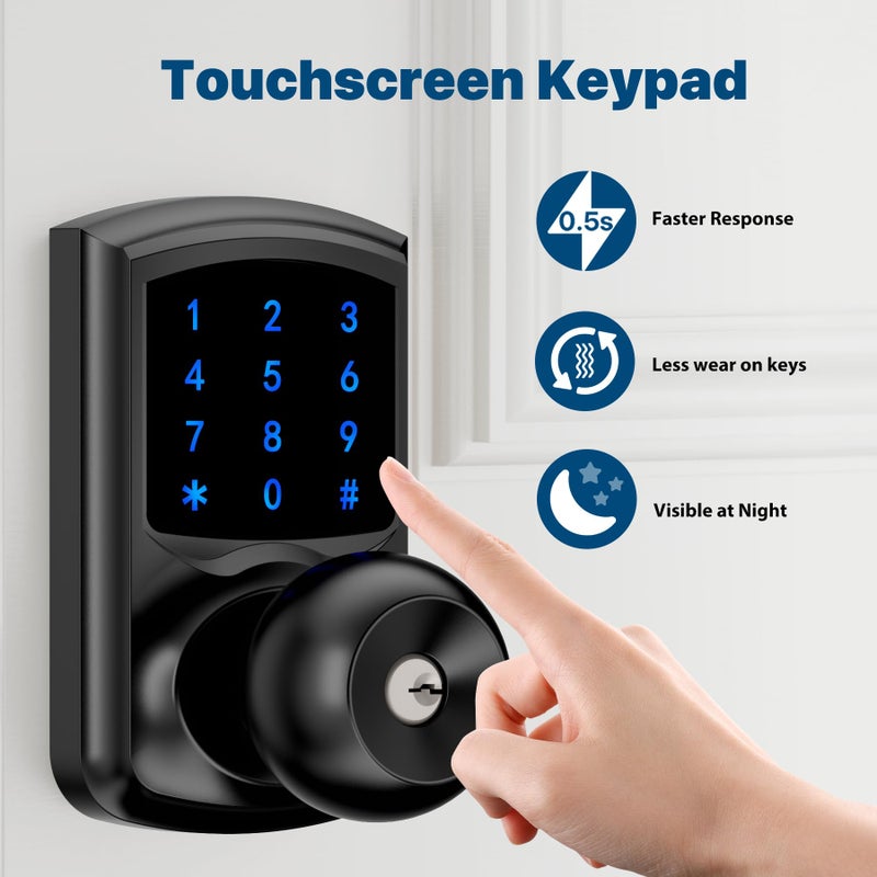 HIDALIFE Keyless Entry Door Lock with Code  Keypad Door Lock with Handle  Touchscreen Door Knob with Keypad  Electronic Door Lock for Front Door Garage Bedroom Home  Auto-Lock  Matte Black - Image 3